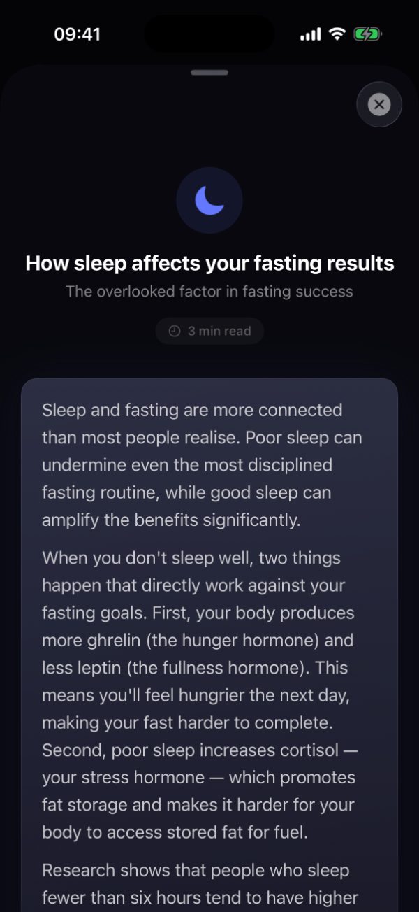 Burn's in-app article How sleep affects fasting results