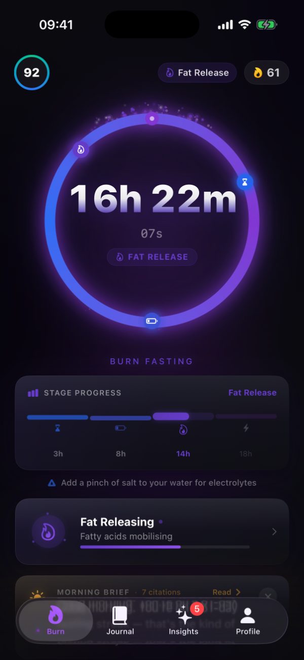 Burn timer at 16 hours 22 minutes with the goal met